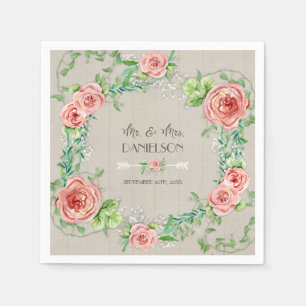 Servilleta De Papel Acuarela Rubor rosa floral floral Rustic Elegtic
