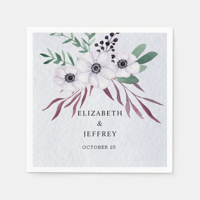 Servilleta De Papel Acuarela Rusa Dusty Blue Floral Boda (Anverso)