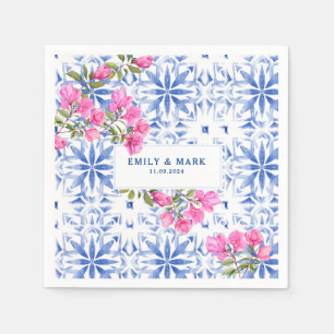 Servilleta De Papel Acuarela Santorini Grecia azul boda y blanco