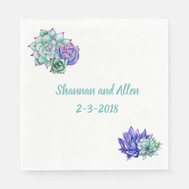 Servilleta De Papel Acuarela Suculenta Napkin para el almuerzo (Anverso)