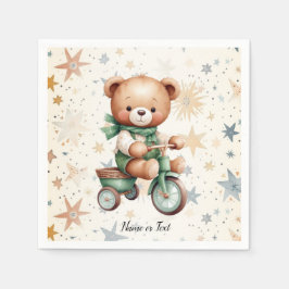 Servilleta De Papel Acuarela Teddy Bear Stars Green Bike Fiesta