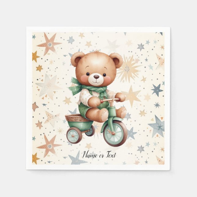 Servilleta De Papel Acuarela Teddy Bear Stars Green Bike Fiesta (Anverso)