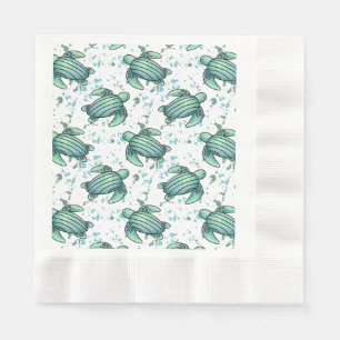 Servilleta De Papel acuarela tortuga azul verde animal