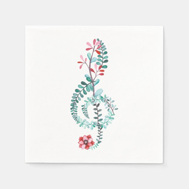 Servilleta De Papel Acuarela Treble Clef Fiesta Napkins | Tema musical (Anverso)