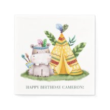 Acuarela tribal Hippo Safari Feliz cumpleaños