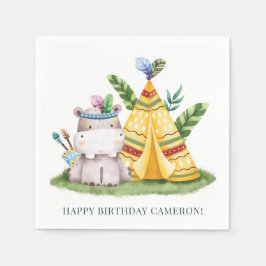 Servilleta De Papel Acuarela tribal Hippo Safari Feliz cumpleaños