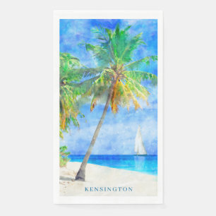 Servilleta De Papel Acuarela Tropical Island Beach Palm Tree