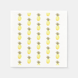 Servilleta De Papel Acuarela Tropical Lámina Dorada Piña Repetición