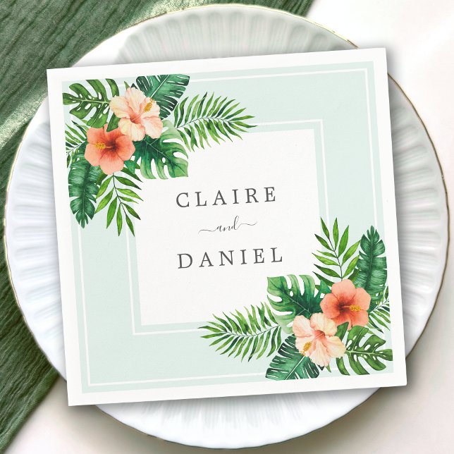 Servilleta De Papel Acuarela Tropical Mint Green Boda (Subido por el creador)