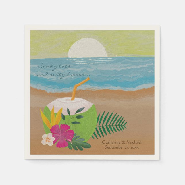 Servilleta De Papel Acuarela Tropical Ocean Beach Boda Floral (Anverso)