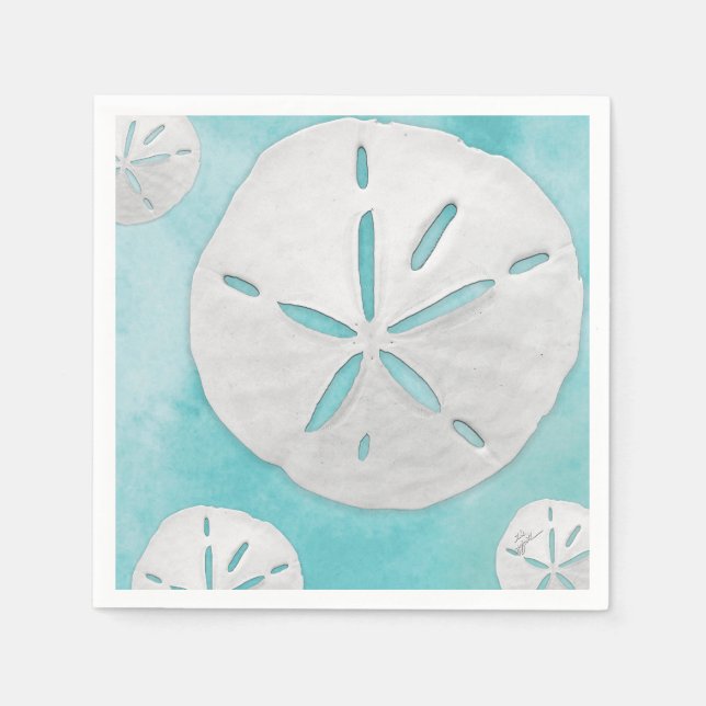 Servilleta De Papel Acuarela Turquesa Tropical Beach Sand Dollar (Anverso)