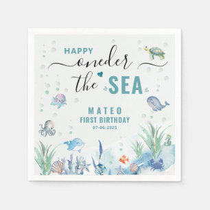 Servilleta De Papel Acuarela Un-der el mar 1er cumpleaños