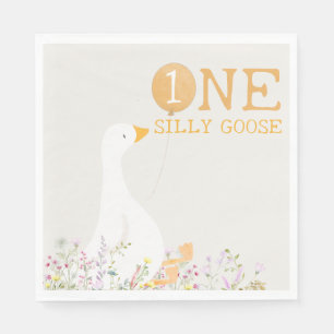 Servilleta De Papel Acuarela Un Silly Goose Flor silvestre 1er cumplea