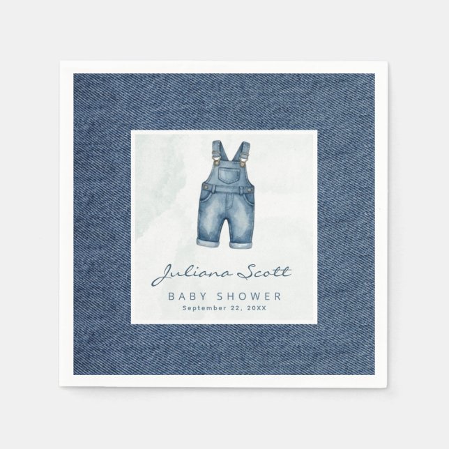 Servilleta De Papel Acuarela Vaqueros Baby Shower Denim  (Anverso)