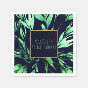 Servilleta De Papel Acuarela Verde Azul Botánico Glam Elegante Chic