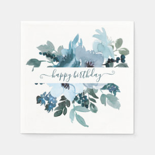 Servilleta De Papel acuarela verde azulada y azul floral personalizada
