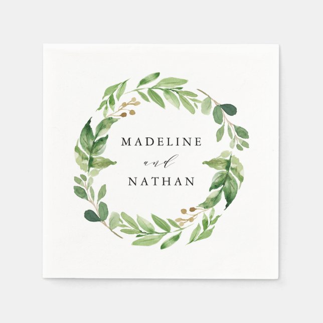 Servilleta De Papel Acuarela Verdor | Boda Personalizada (Anverso)