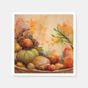 Servilleta De Papel Acuarela Vintage Rústico Otoño Calabaza Cosecha