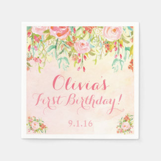 Servilleta De Papel Acuarela Whimsical Flower Cumpleaños Party Napkins
