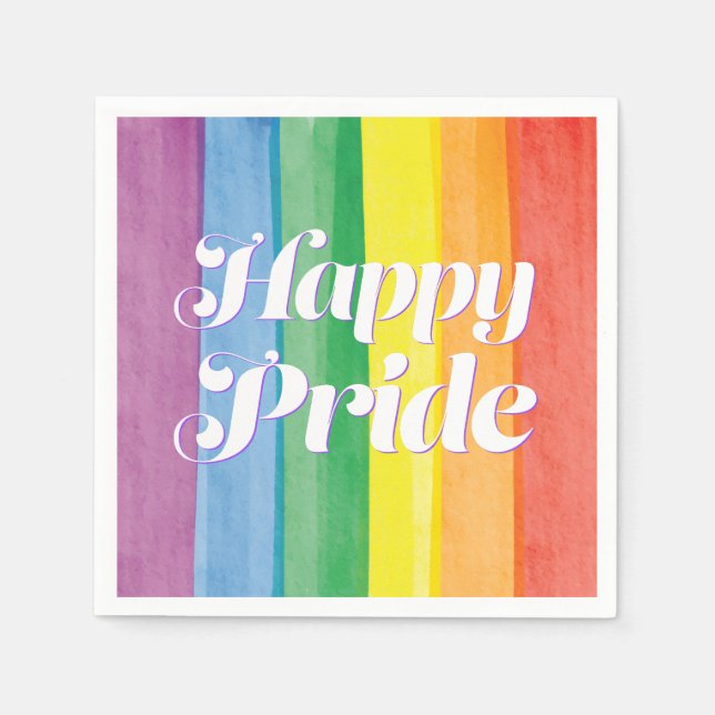 Servilleta De Papel Acuarelas Arcoíris Feliz Orgullo (Anverso)