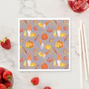 Servilleta De Papel Acuarelas Gnomos de Otoño, Calabazas y Hojas