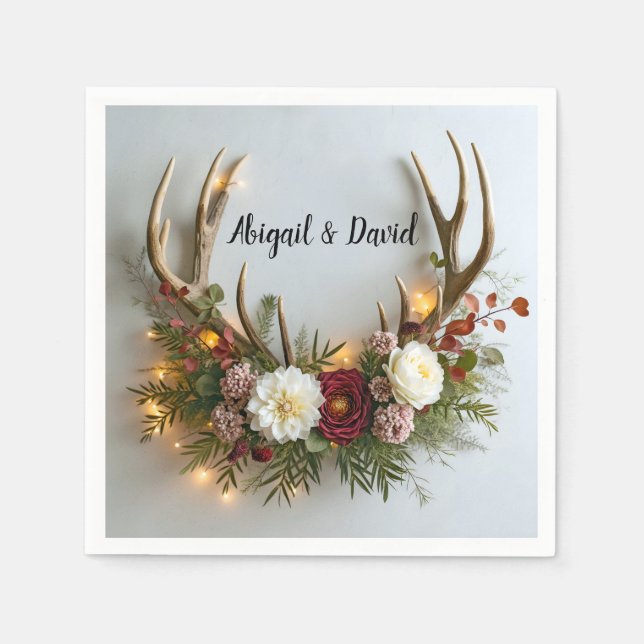 Servilleta De Papel Acuerdo Boda Deer Antlers (Anverso)