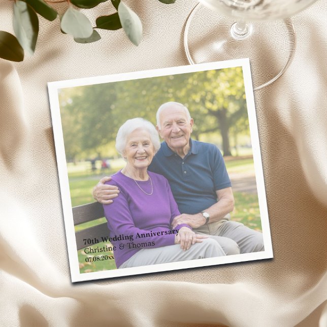 Servilleta De Papel Add Photo Text Overlay 70th Wedding Anniversary  (Subido por el creador)