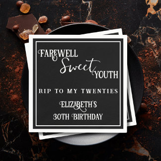 Servilleta De Papel Adiós dulce juventud RIP 20s Cumpleaños 30 negro