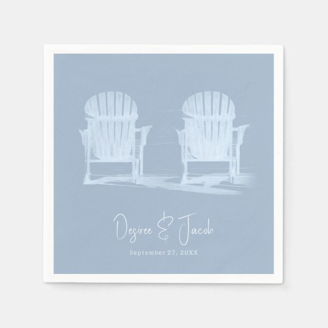 Servilleta De Papel Adirondack Beach Chairs Dusty Blue White Boda (Anverso)