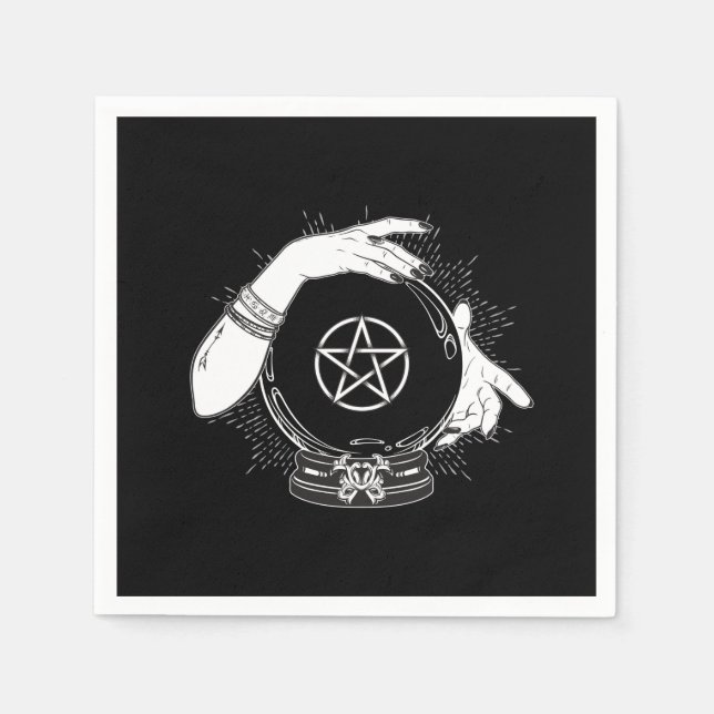 Servilleta De Papel Adivino Místico Negro Bola de Cristal Mística (Anverso)