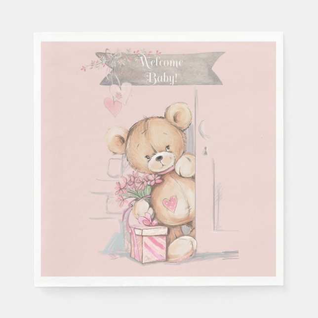 Servilleta De Papel Adorable acuarela Teddy Bear Baby Shower (Anverso)