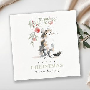 Servilleta De Papel Adorable árbol de Navidad felino con acuarela mode