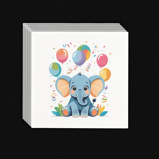 Servilleta De Papel Adorable Baby Elephant Balloons Baby Shower (Subido por el creador)