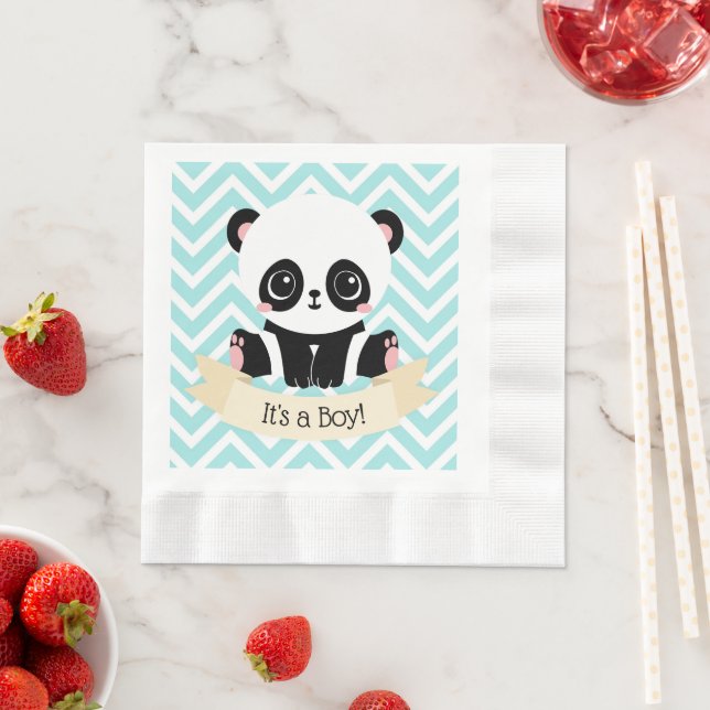 Servilleta De Papel Adorable Baby Panda Blue Baby Shower (In situ)