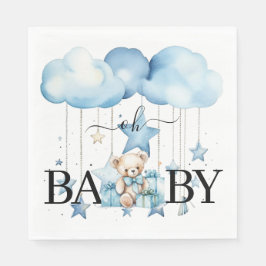 Servilleta De Papel Adorable Blue Watercolor Teddy Bear Baby Shower