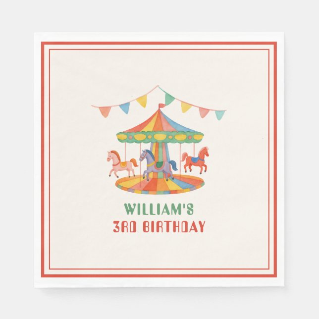 Servilleta De Papel Adorable Carousel Birthday (Anverso)