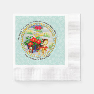 Servilleta De Papel Adorable Carro de Flores y Reno de Navidad Vintage