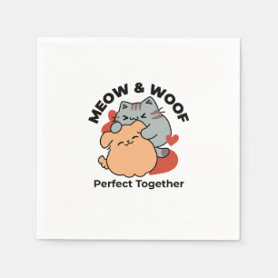 Servilleta De Papel Adorable Cat and Dog Hug - Diseño de Meow & Woof