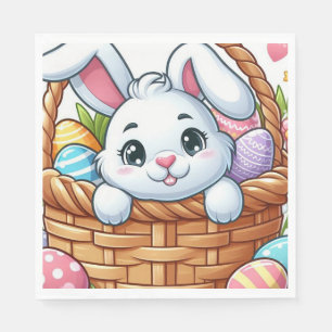 Servilleta De Papel Adorable conejo de Pascua en una canasta