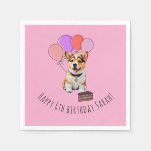 Servilleta De Papel Adorable Corgi Rosa Cumpleaños Personalizable