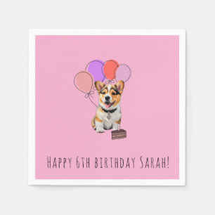 Servilleta De Papel Adorable Corgi Rosa Cumpleaños Personalizable