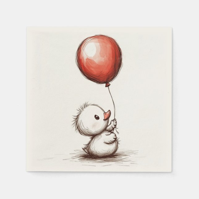 Servilleta De Papel Adorable Duckling con globo rojo (Anverso)