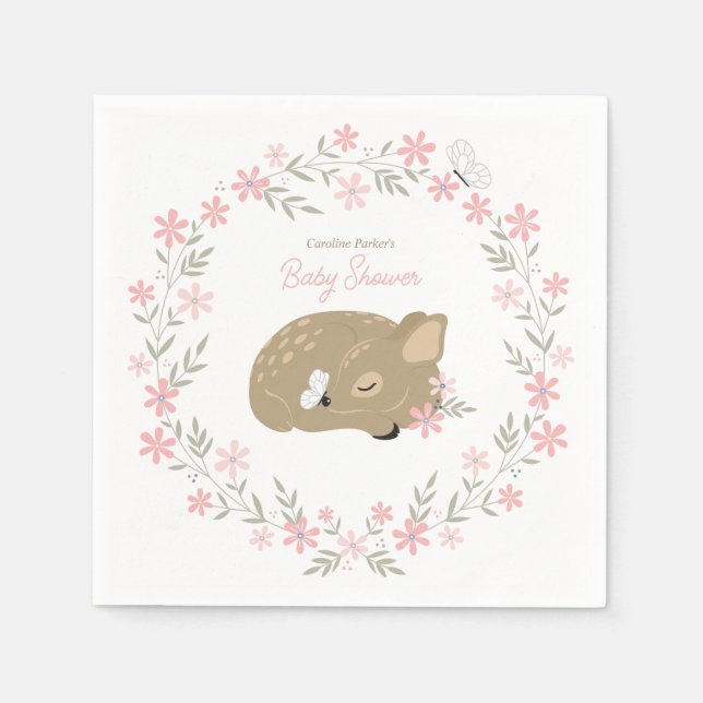 Servilleta De Papel Adorable Fawn Baby Shower Classic Round Pegatina (Anverso)