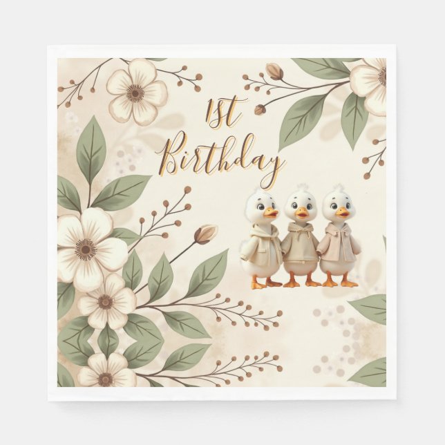 Servilleta De Papel Adorable Feliz Primer Cumpleaños (Anverso)