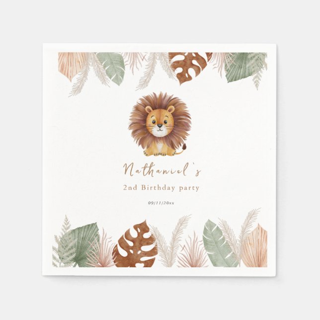 Servilleta De Papel Adorable Fluffy Lion Birthday (Anverso)