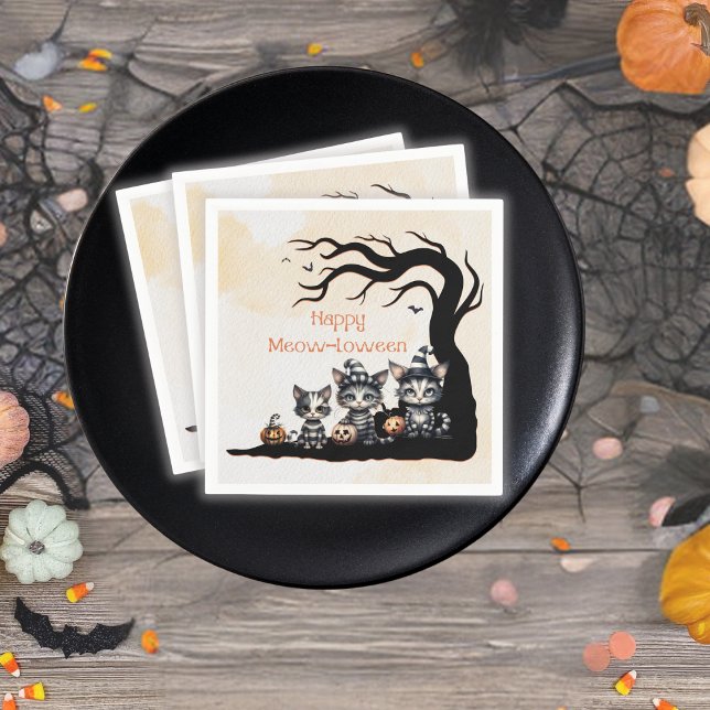 Servilleta De Papel Adorable Ghost Kitten a rayas de Halloween (Subido por el creador)