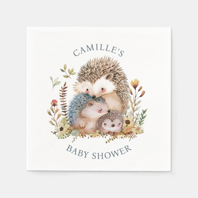 Servilleta De Papel Adorable Hedgehog Family Baby Shower (Anverso)