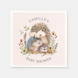 Servilleta De Papel Adorable Hedgehog Family Pink Baby Shower