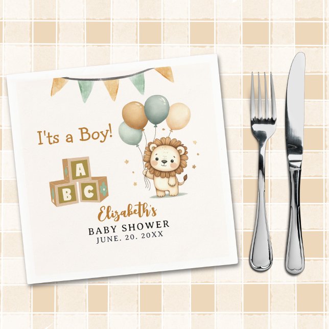 Servilleta De Papel Adorable Lion Baby Shower Boy (Subido por el creador)