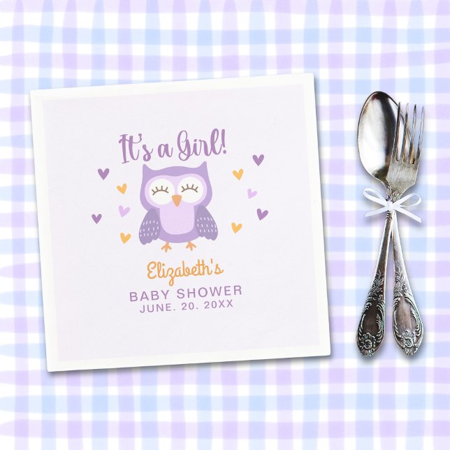 Servilleta De Papel Adorable Owl Baby Shower Girl (Subido por el creador)